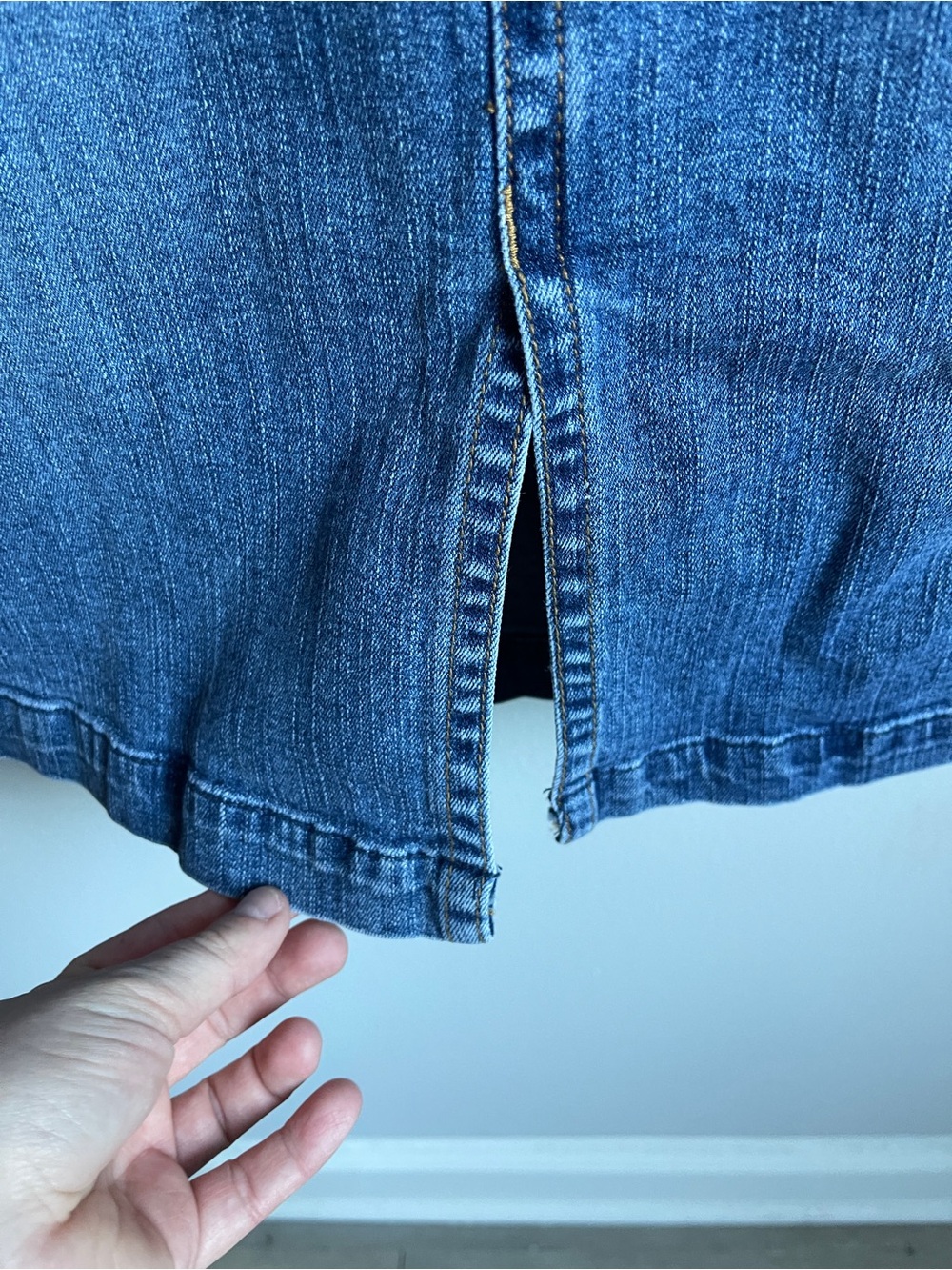 Vintage 90s St. John’s Bay Classic Blue Denim Midi Skirt with Front Slit - Picture 4 of 6